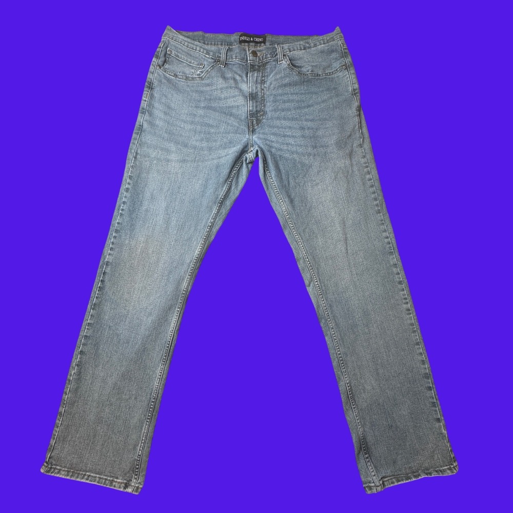 Indigo & Chino Jeans Mens 36x34 (38x32) Blue Straight Leg Light Wash Denim